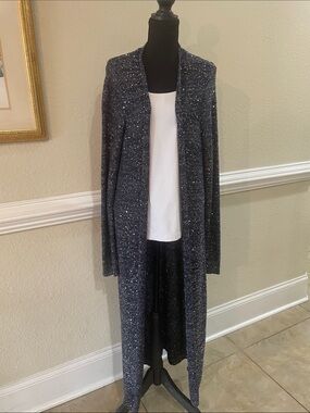 White House Black Market Long Navy Sparkled Open Cardigan